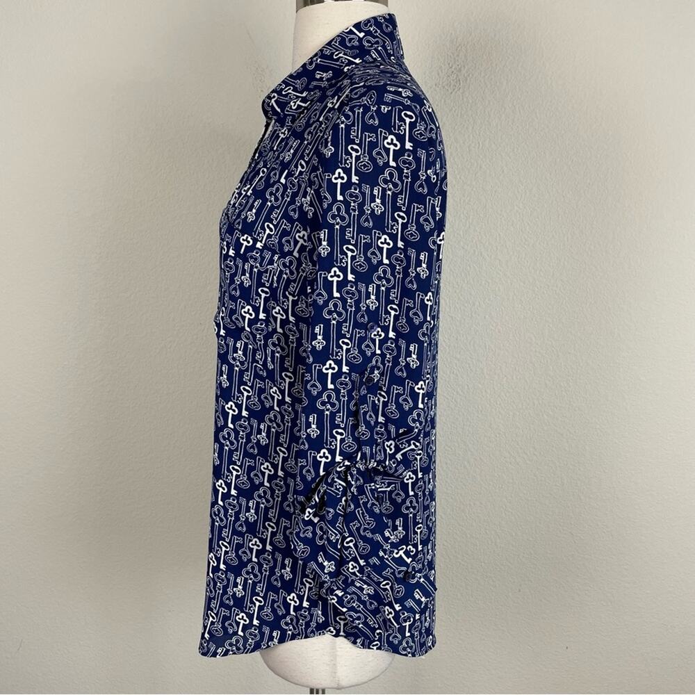 Express Blue White Key Print Button Front Portofi… - image 5